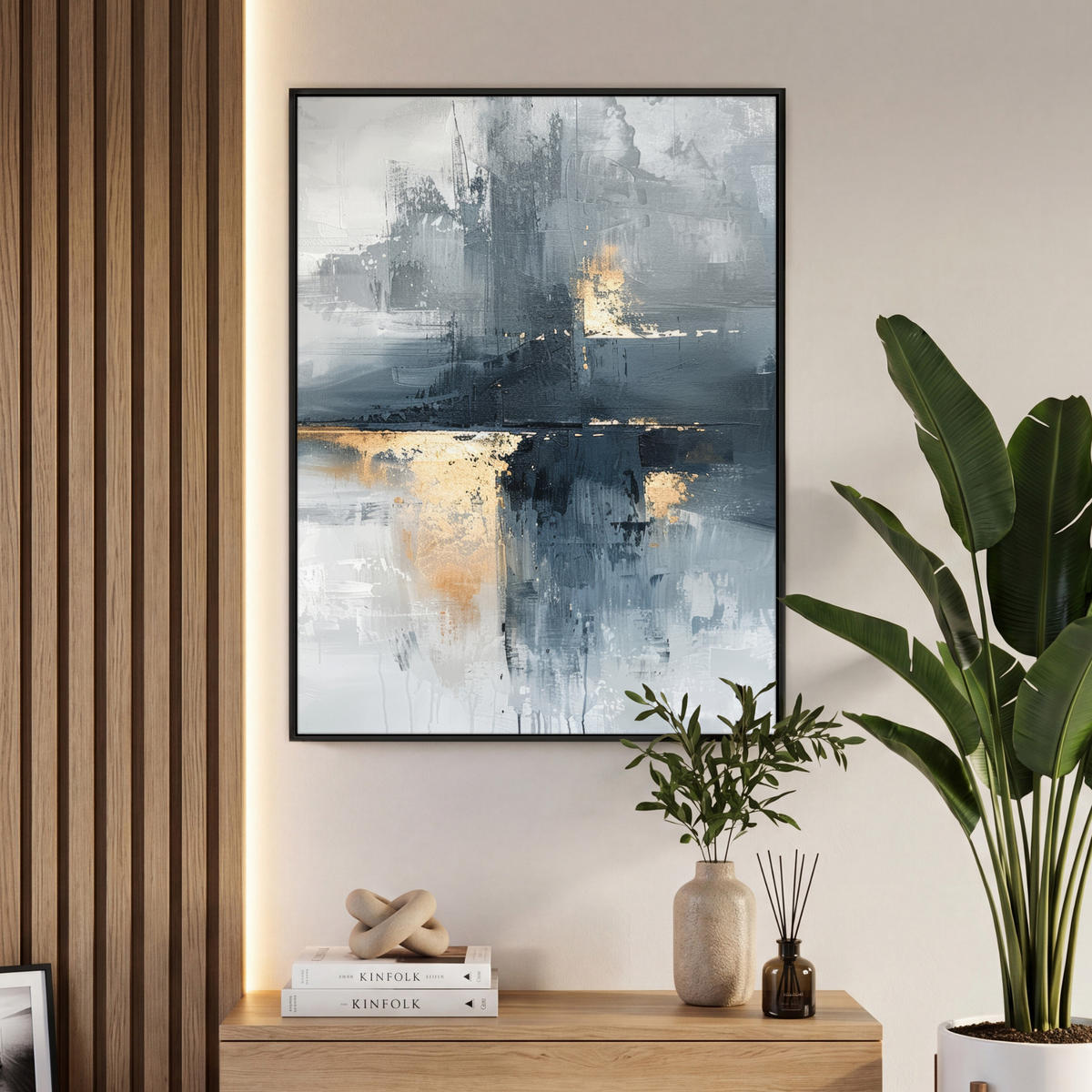 LEINWAND Bilder mit Rahmen - Kunst - Grau - Gold - Abstrakt - 70x100 - Dunkelgrau, Textil (70/100cm) - MuchoWow