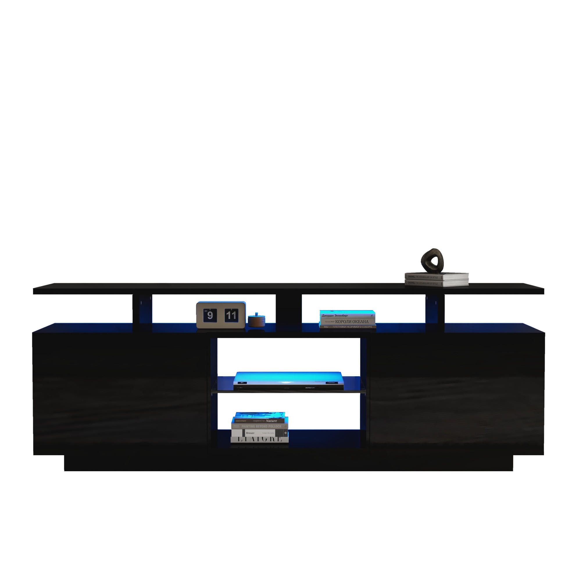 LOWBOARD 140/35/55 cm aus Spanplatte mit App-gesteuerter LED-Beleuchtung Schwarz - Schwarz, Holzwerkstoff (140/55/35cm) - Modenvie