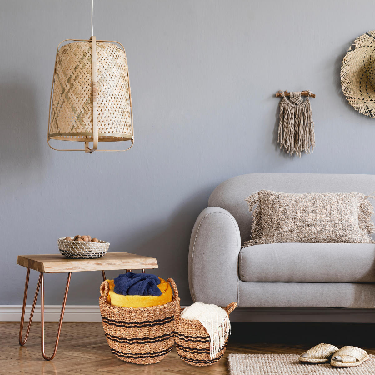 3XAUFBEWAHRUNGSKORB - Hellbraun, Textil (35/35/35cm) - Relaxdays