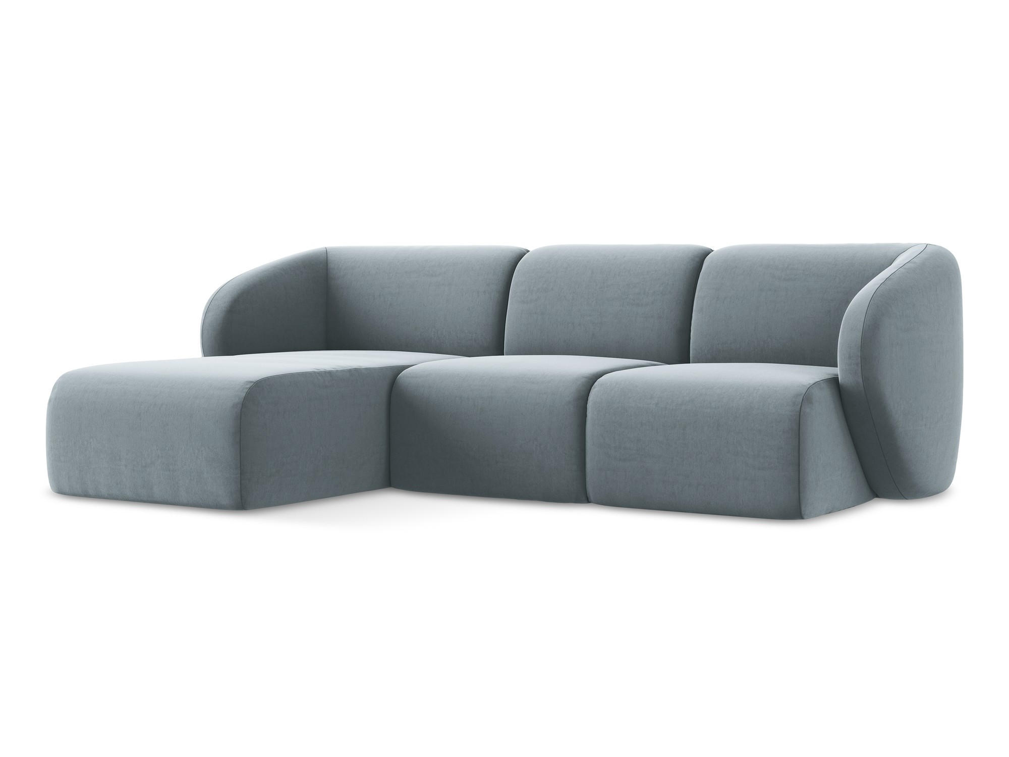 ECKSOFA Links Samt Stoff Blau - Schwarz/Hellblau, Holzwerkstoff/Kunststoff (248/166cm) - Makamii