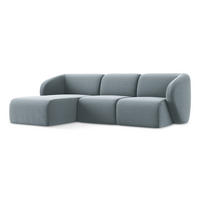 ECKSOFA Links Samt Stoff Blau - Schwarz/Hellblau, Holzwerkstoff/Kunststoff (248/166cm) - Makamii