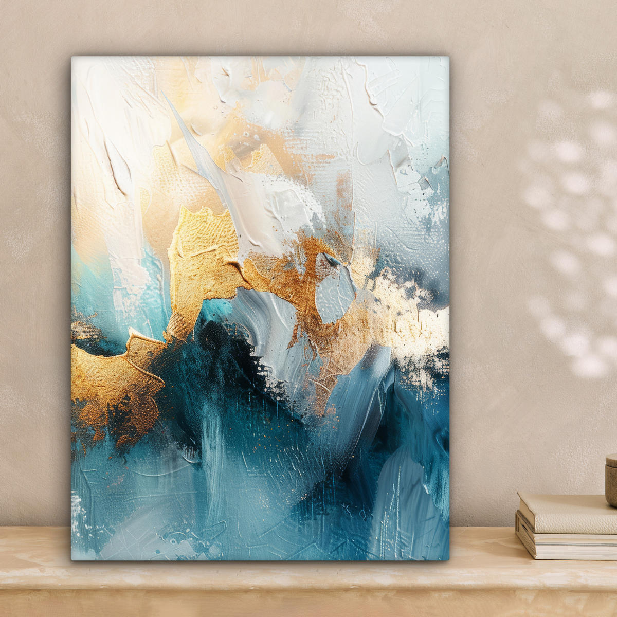LEINWANDBILD Abstrakt - Kunst - Gold - Blau Room Decor 30x40 cm - Petrol, Textil (30/40cm) - MuchoWow