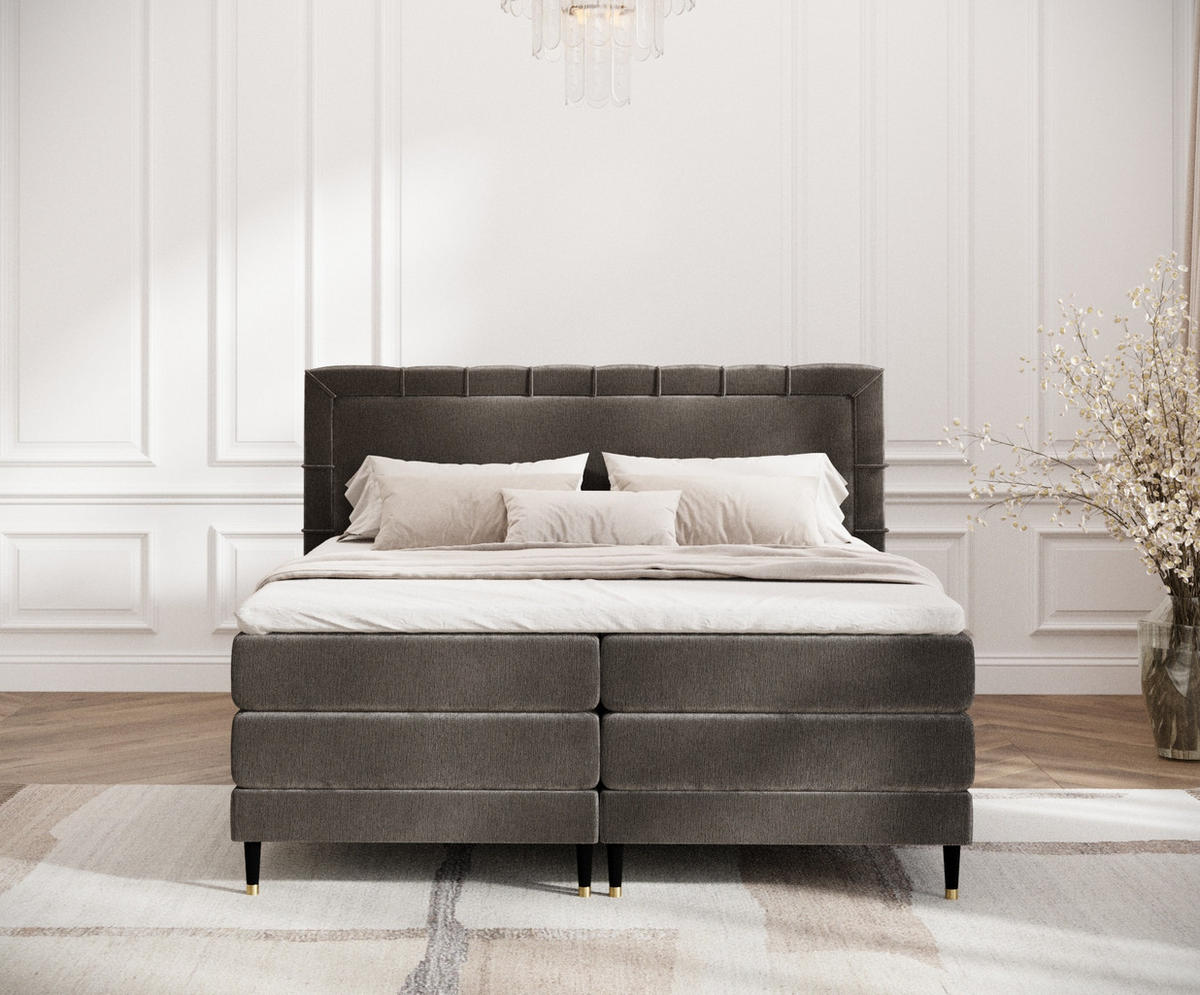 BOXSPRINGBETT Rimini Dunkeblraun 160/200 cm mit Matratze und Topper - Dunkelbraun/Schwarz, Holz/Holzwerkstoff (160/200cm) - Maison de Reve