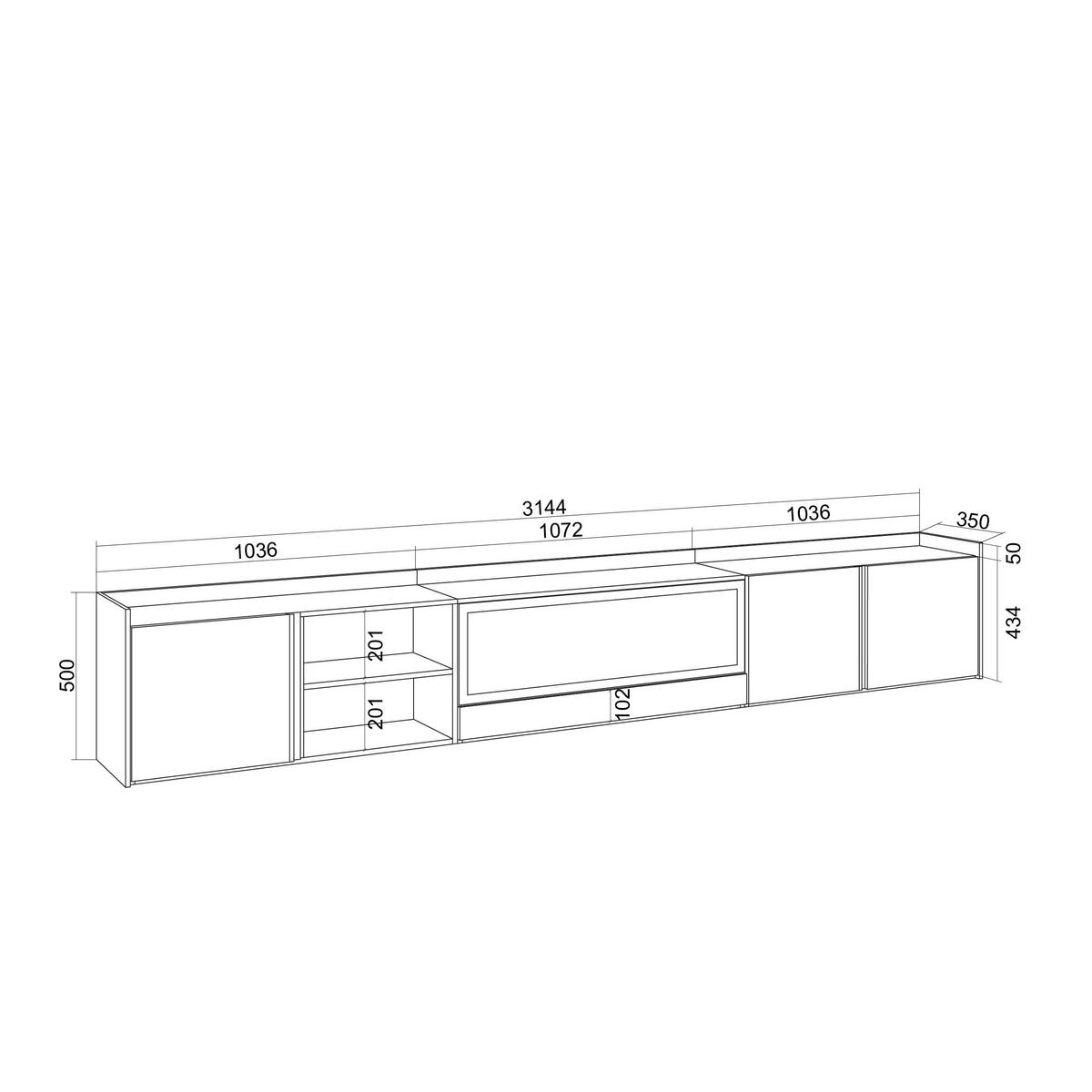 LOWBOARD, Schwarz und Eiche, 315/35/50cm, Kamin mit Feuereffekt XXL - Schwarz, Holzwerkstoff (315/50/35cm) - Skraut Home