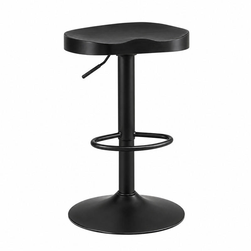 BARHOCKER drehbar höhenverstellbar schwarz Massivholz und Metall - Schwarz, Metall (31.5/81/41.5cm) - Meubliv