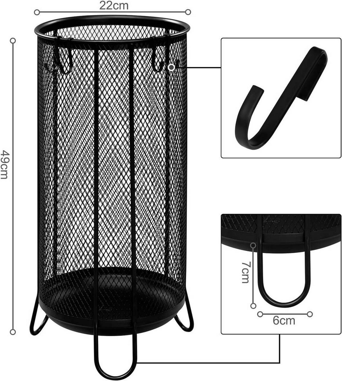 SCHIRMSTÄNDER mit 4 Haken, aus Drahtgitter, Anthrazit - Anthrazit, Metall (22/49/22cm) - Woltu