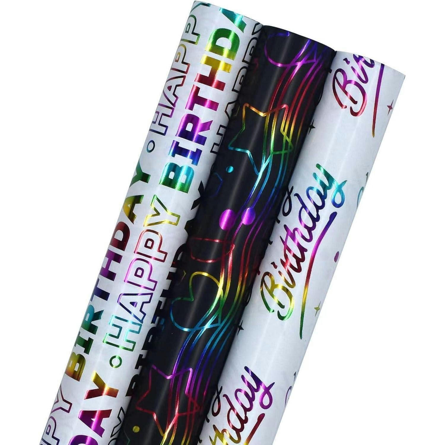 GESCHENKPAPIER 3 Rollen Set für Geburtstag, Weihnachten und Hochzeit, bunt - Multicolor, Papier (43/1/300cm)