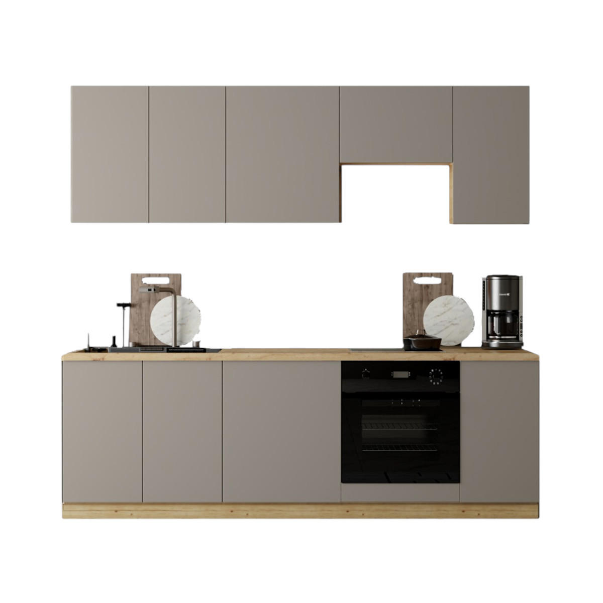 KÜCHENZEILE – Küchenblock 240 cm VELORA – KU-S46 – Beige - Beige, Holzwerkstoff (240/214/52cm) - hi-markt