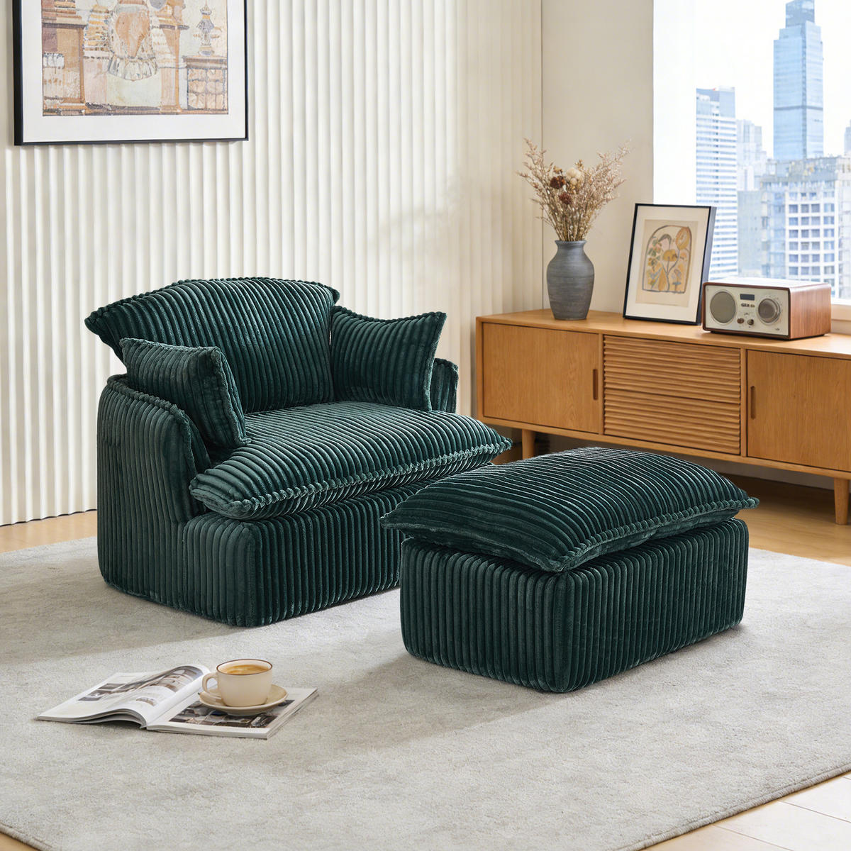 SESSEL mit Hocker 115 x 89 x 77 cm Grün 2-tlg. - Grün, Kunststoff (89/77/115cm) - Meubliv