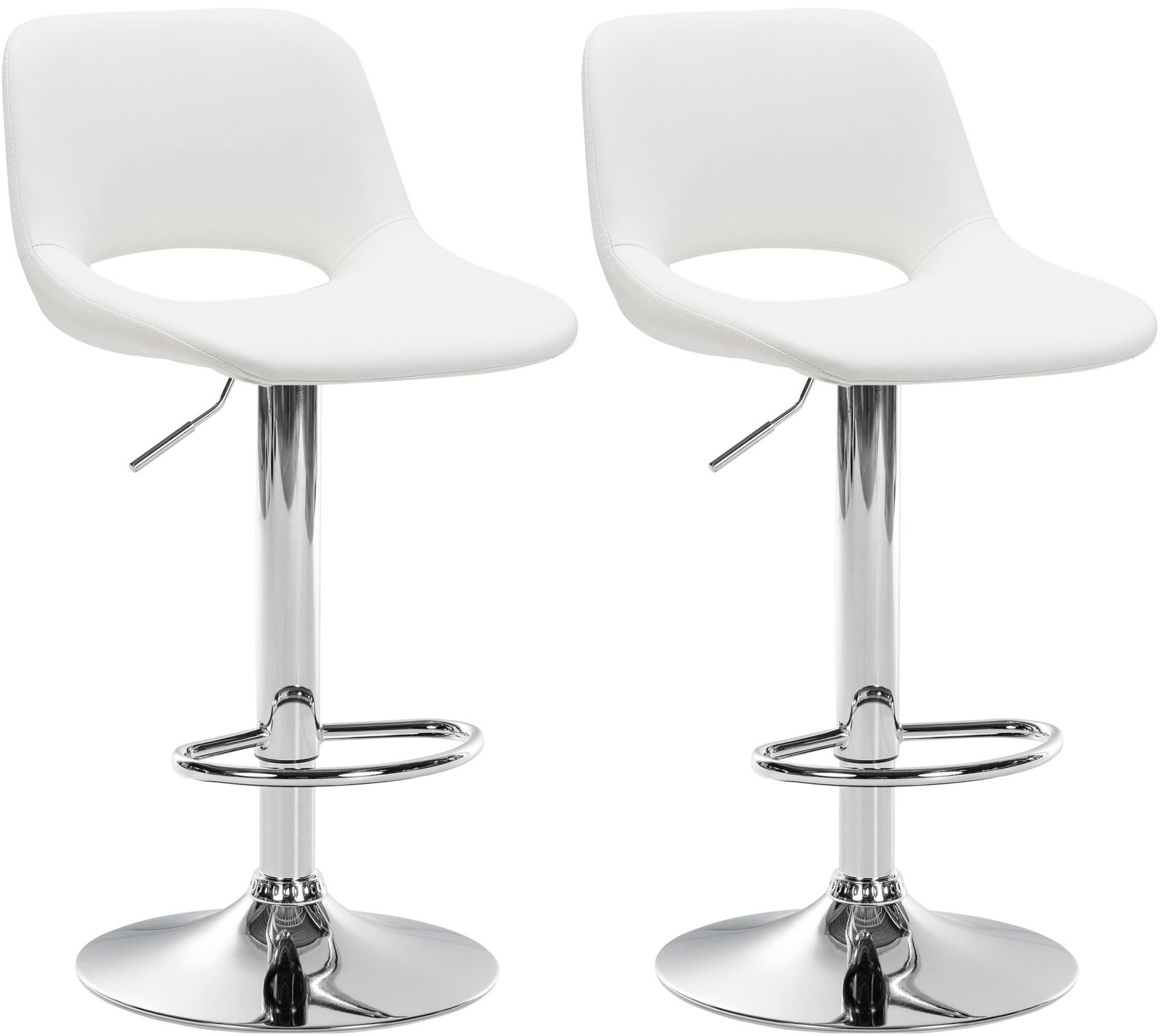 BARHOCKER 2er Set Lederlook weiß - Chromfarben/Weiß, Textil/Metall (42/86/46cm) - CLP