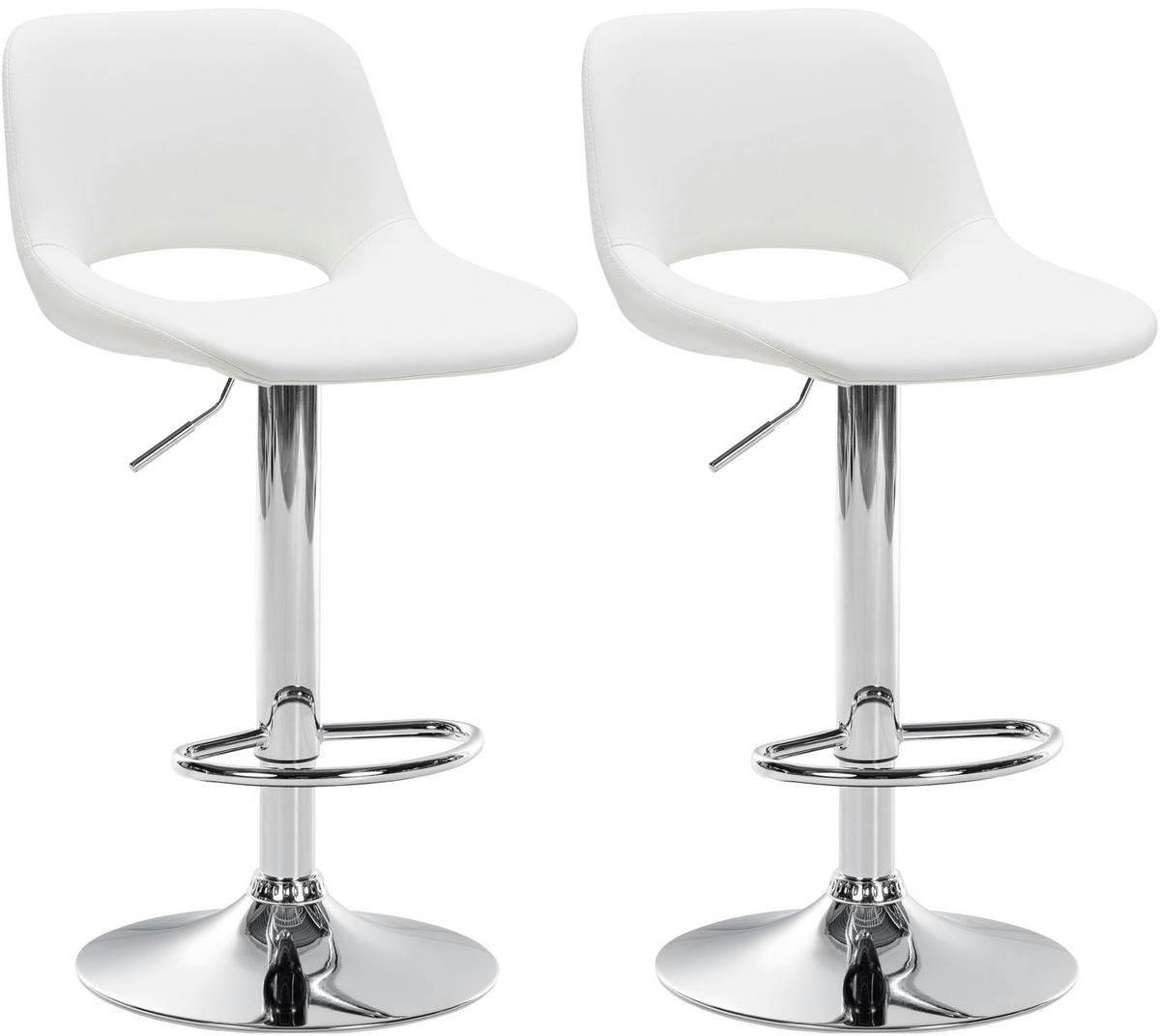 BARHOCKER 2er Set Lederlook weiß - Chromfarben/Weiß, Textil/Metall (42/86/46cm) - CLP