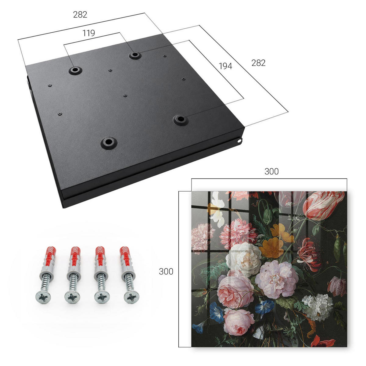SCHLÜSSELBOX Schwarz 30x30 cm- Türöffnung nach rechts - Ein Blumenstrauß - Grün, Metall (30/30/5cm) - TULUP