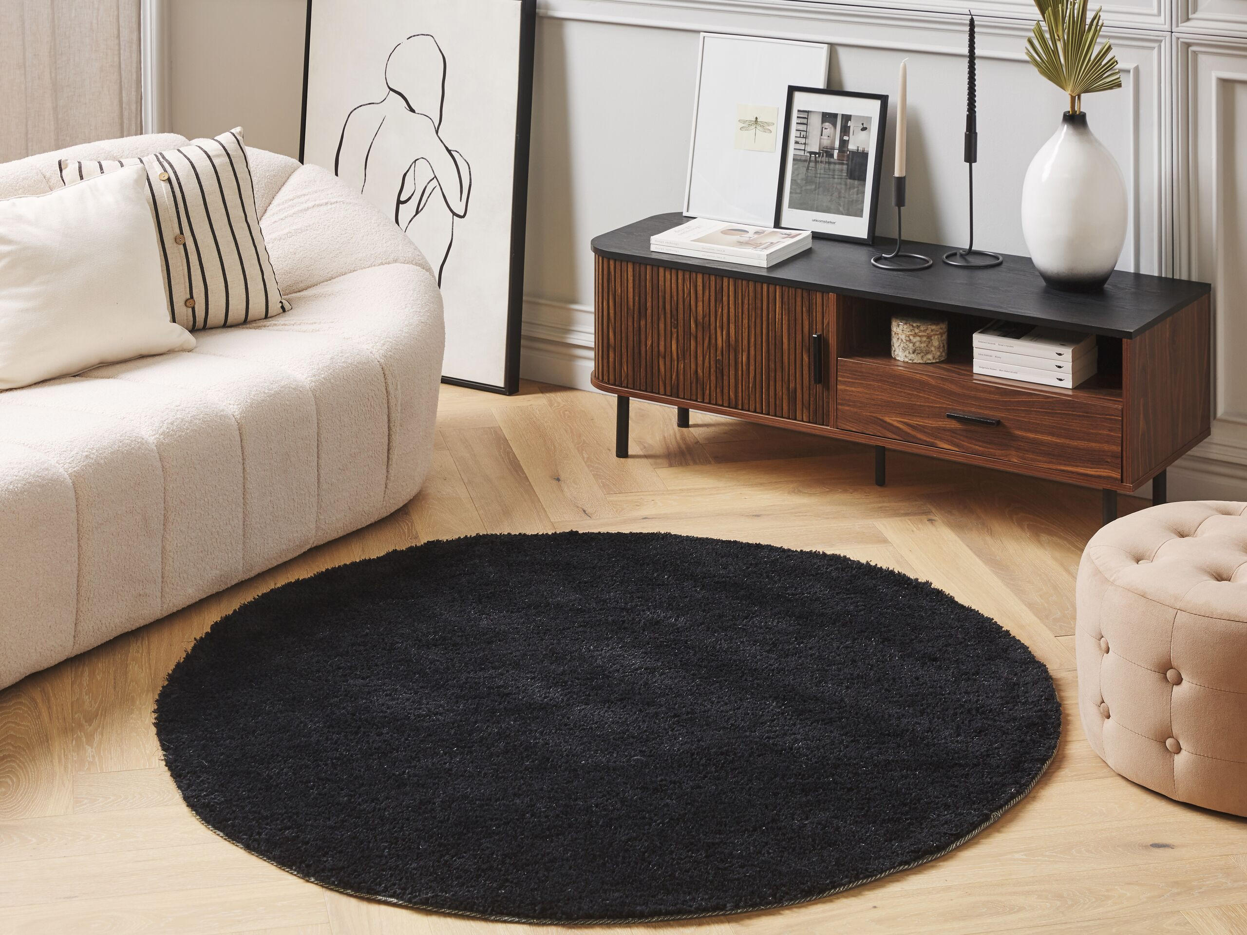 SHAGGY-TEPPICH Demre 140/140 cm - Schwarz, Kunststoff (140/140cm) - Beliani