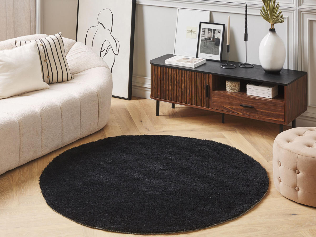 SHAGGY-TEPPICH Demre 140/140 cm - Schwarz, Kunststoff (140/140cm) - Beliani