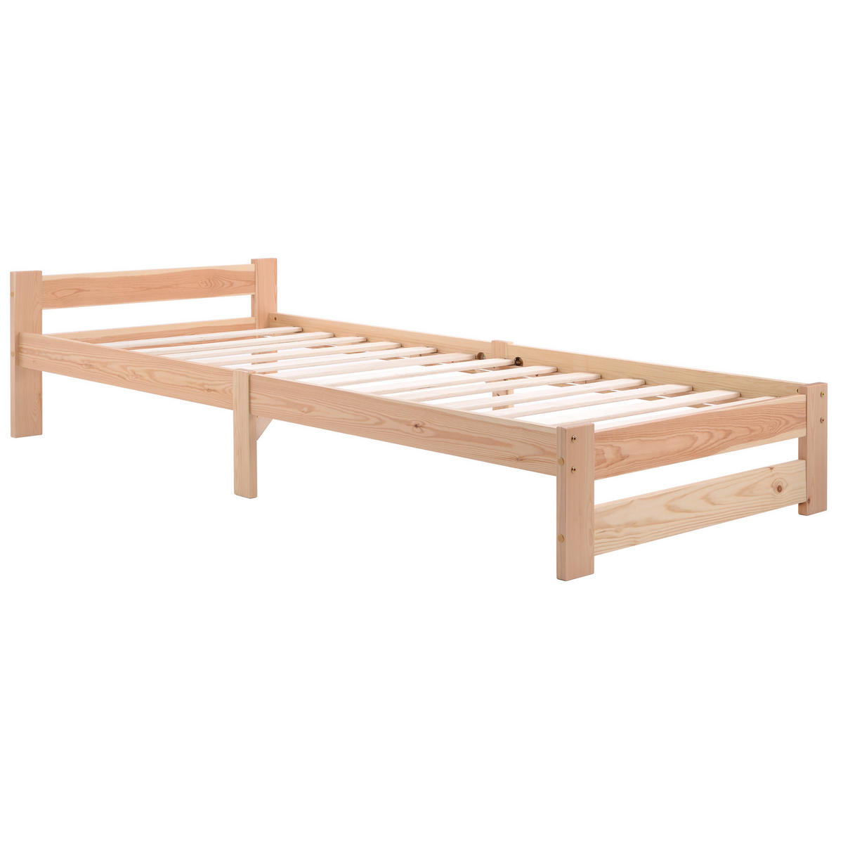 HOLZBETT 90/200 cm aus Kiefer massiv in Natur – mit Kopfteil und inkl. Lattenrost - Naturfarben, Holz (90/200cm) - BEAOK