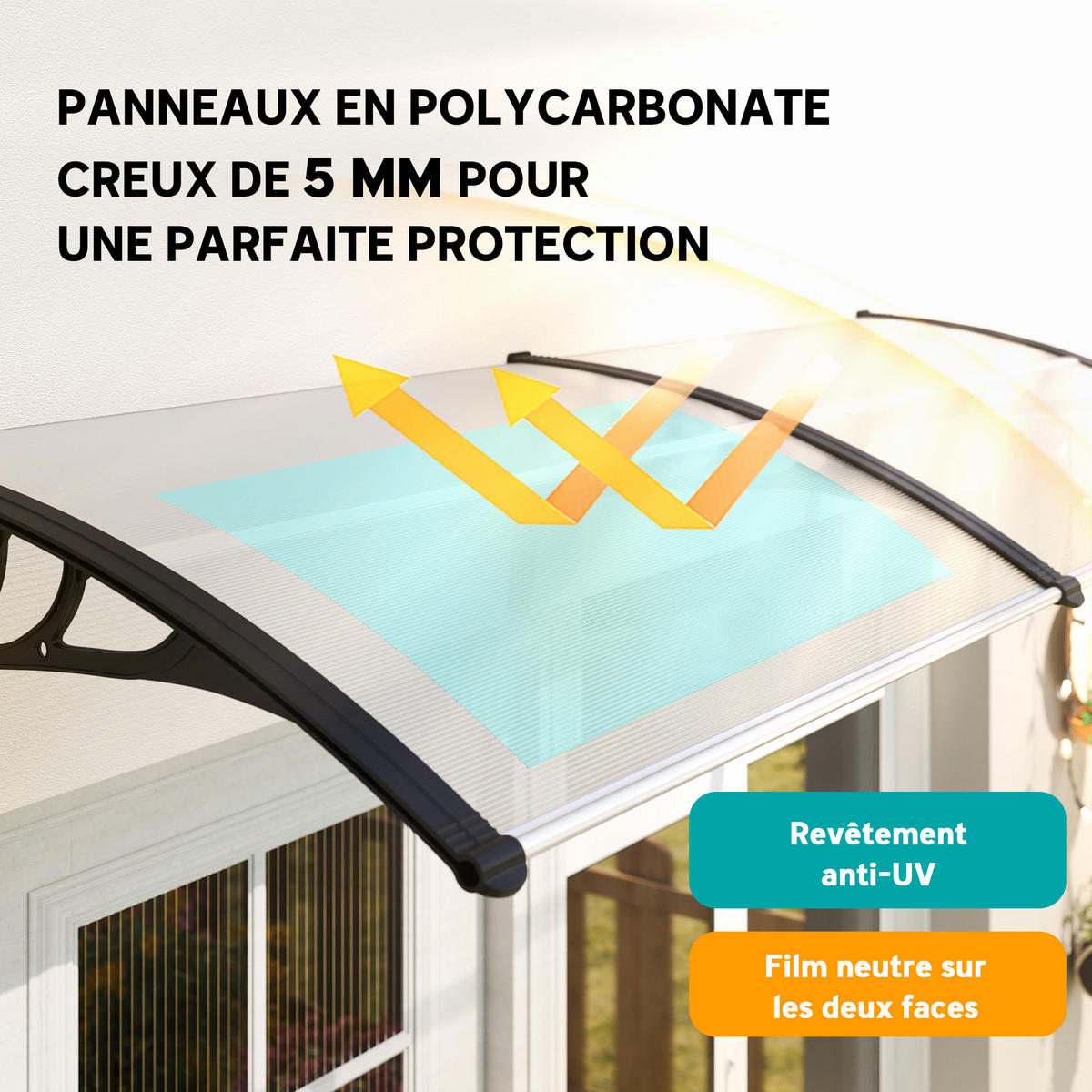 VORDACH DE-13917 Polycarbonat/Aluminium 195/75 cm, UV-Schutz Transparent - Transparent, Kunststoff (75/23/195cm) - ComfortXL