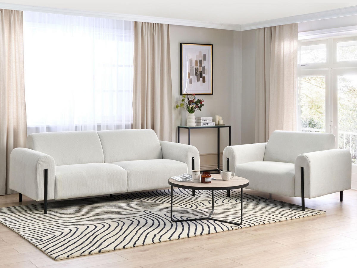 4-SITZER-SOFA Set Cord cremeweiß Askim - Schwarz/Weiß, Textil (122/122/207cm) - Beliani