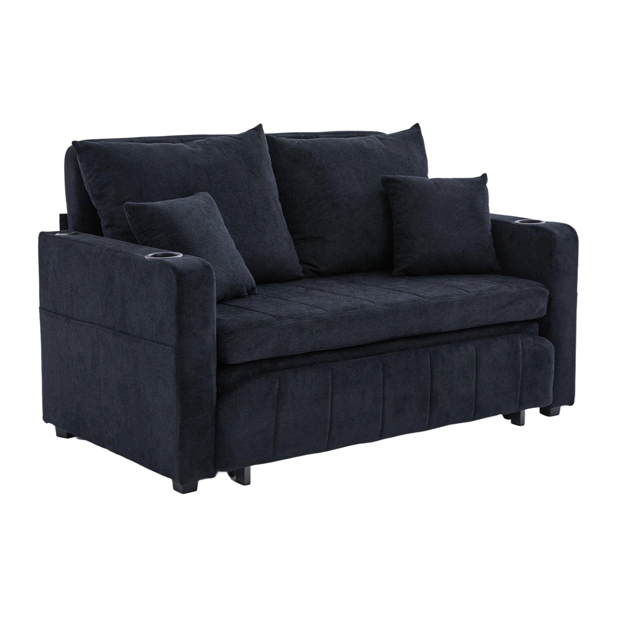SCHLAFSOFA aus chenille mit bettfunktion, usb-anschluss & becherhaltern - Schwarz, Textil (139/83/73cm) - Urban Meuble