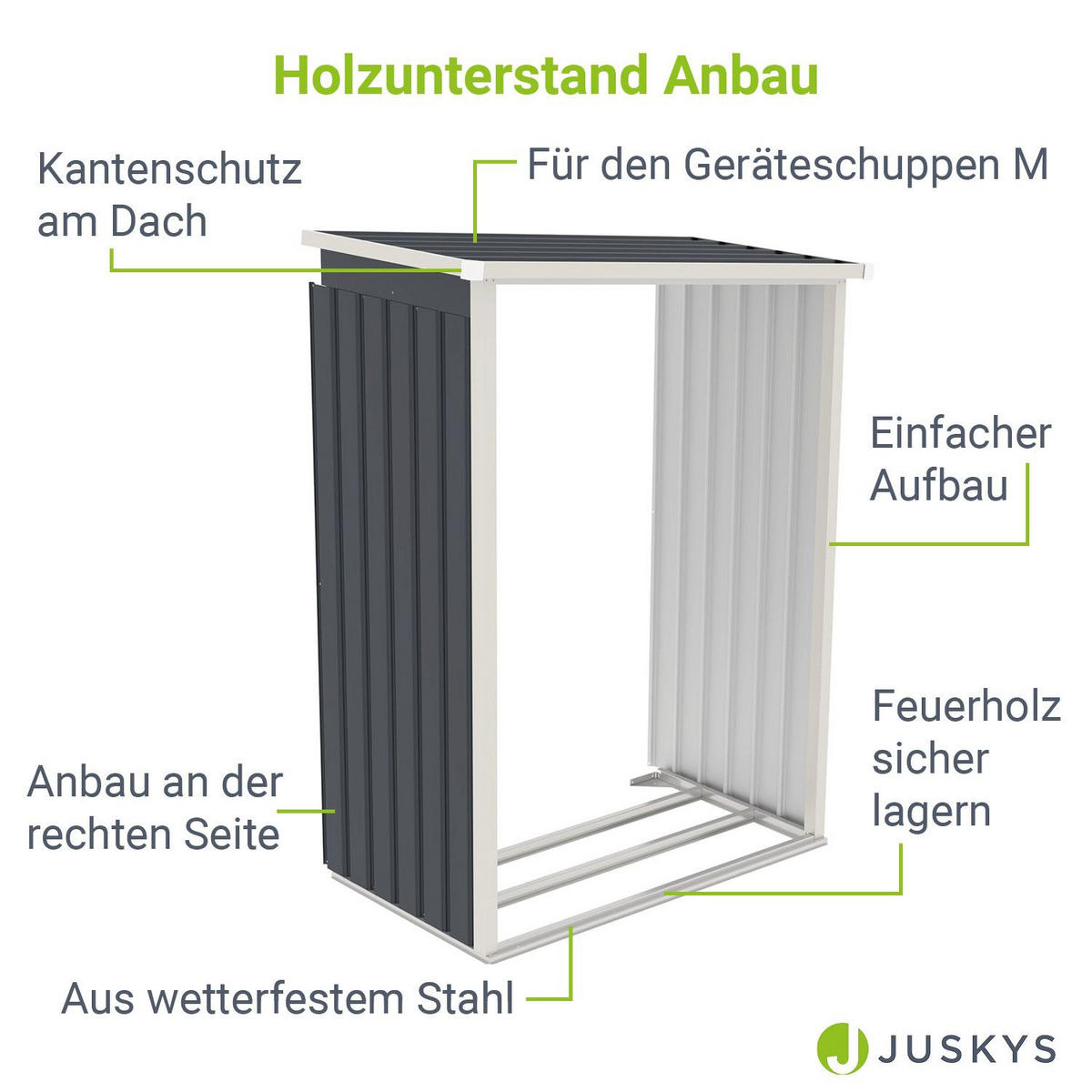 HOLZUNTERSTAND für Metall Geräteschuppen M rechts - Dunkelgrau, Metall (65/171/130cm) - Juskys