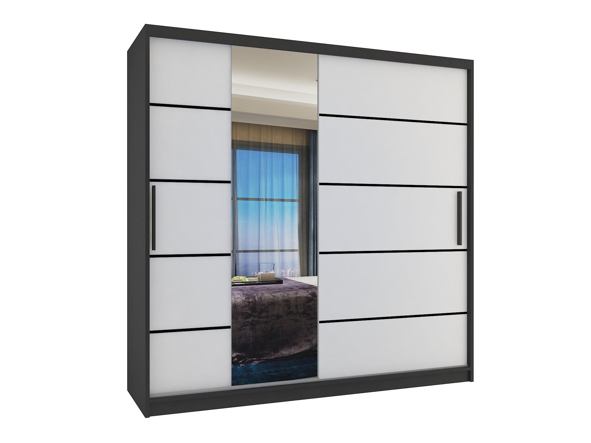 B BELINI GROUP POSUVNÁ SKŘÍŇ Verona MBP, Černá/Bílá Mat, 200 cm, se zrcadlem