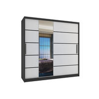 SCHWEBETÜRENSCHRANK Verona MBP, Schwarz/Weiß Matt, 200 cm, mit Spiegel - Weiß, Holz (200/216/60cm) - B BELINI GROUP
