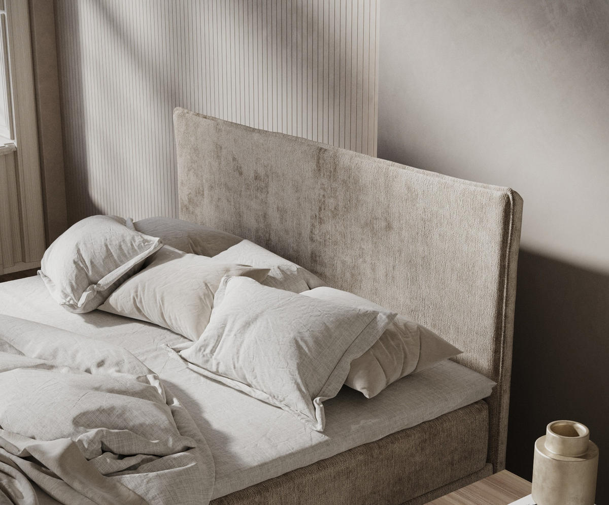 BOXBETT Peru Beige 140/200 cm im Chenille-Stoff - Beige/Schwarz, Holz/Holzwerkstoff (140/200cm) - Maison de Reve