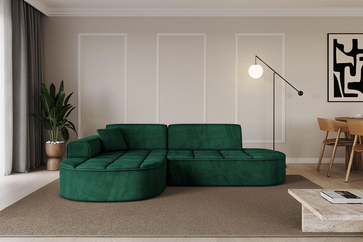 ECKSOFA Ottomane Links TARO-L1 - 243x171x79,5 cm Dunkelgrün - Grün, Holzwerkstoff/Textil (243/171cm) - ALTDECOR