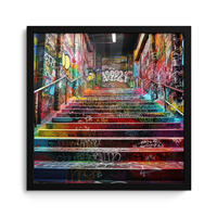 POSTER MIT RAHMEN Treppe - Graffiti - Farben - Kunst 40x40 cm - Multicolor, Papier (40/40cm) - MuchoWow