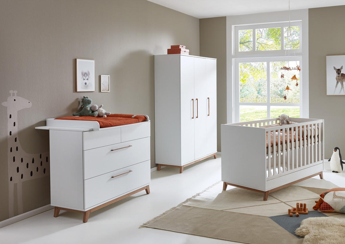 BABYBETT Lina 4x höhenverstellbar Weiß/Waluss - Walnussfarben/Weiß, Holz/Holzwerkstoff (70/140cm) - arthur berndt