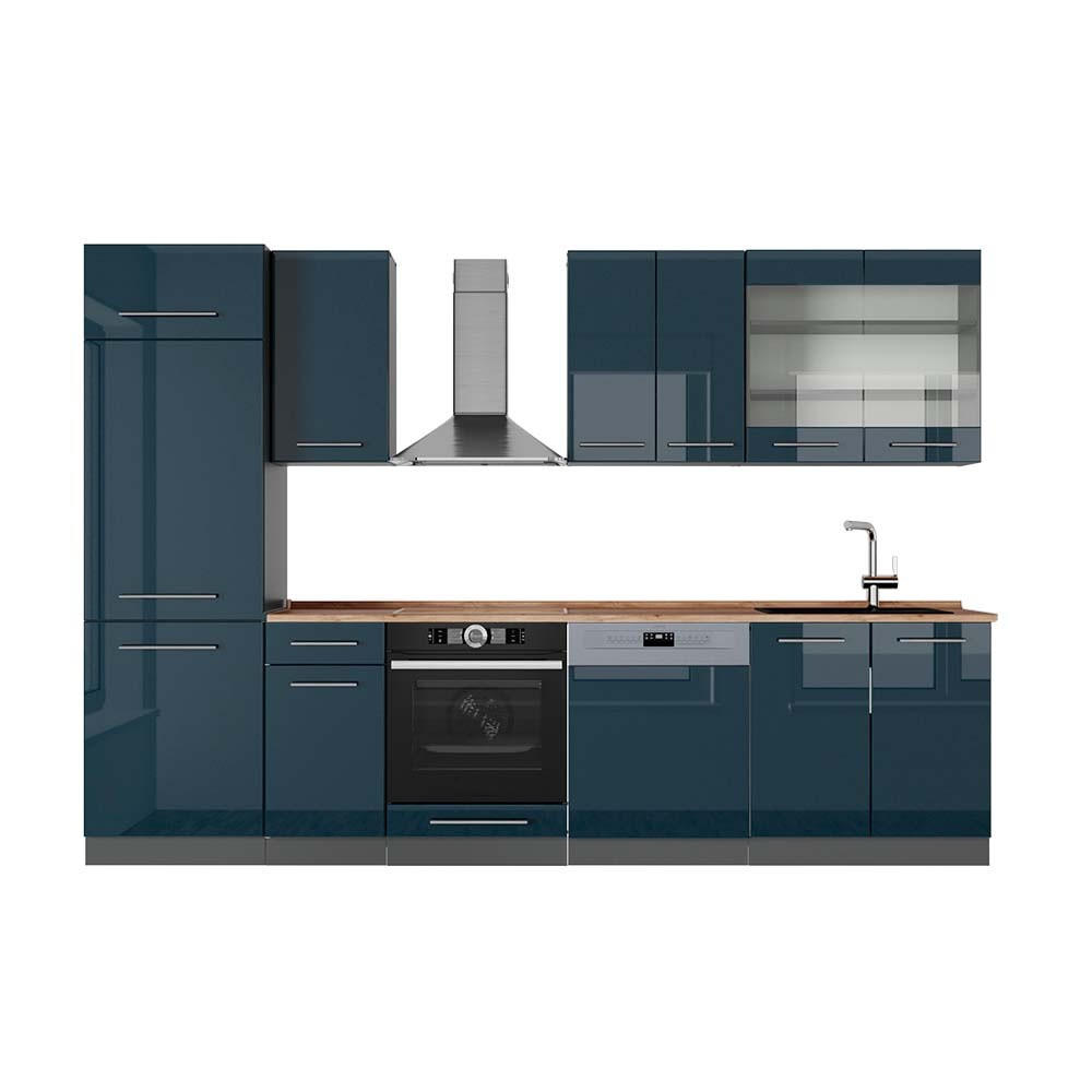 KUHINJSKI BLOK Fame-Line Temno modra barva visokega sijaja/antracit 300 cm , DP Hrast - antracit/temno modra, leseni material (300/81.6/60cm) - Vicco