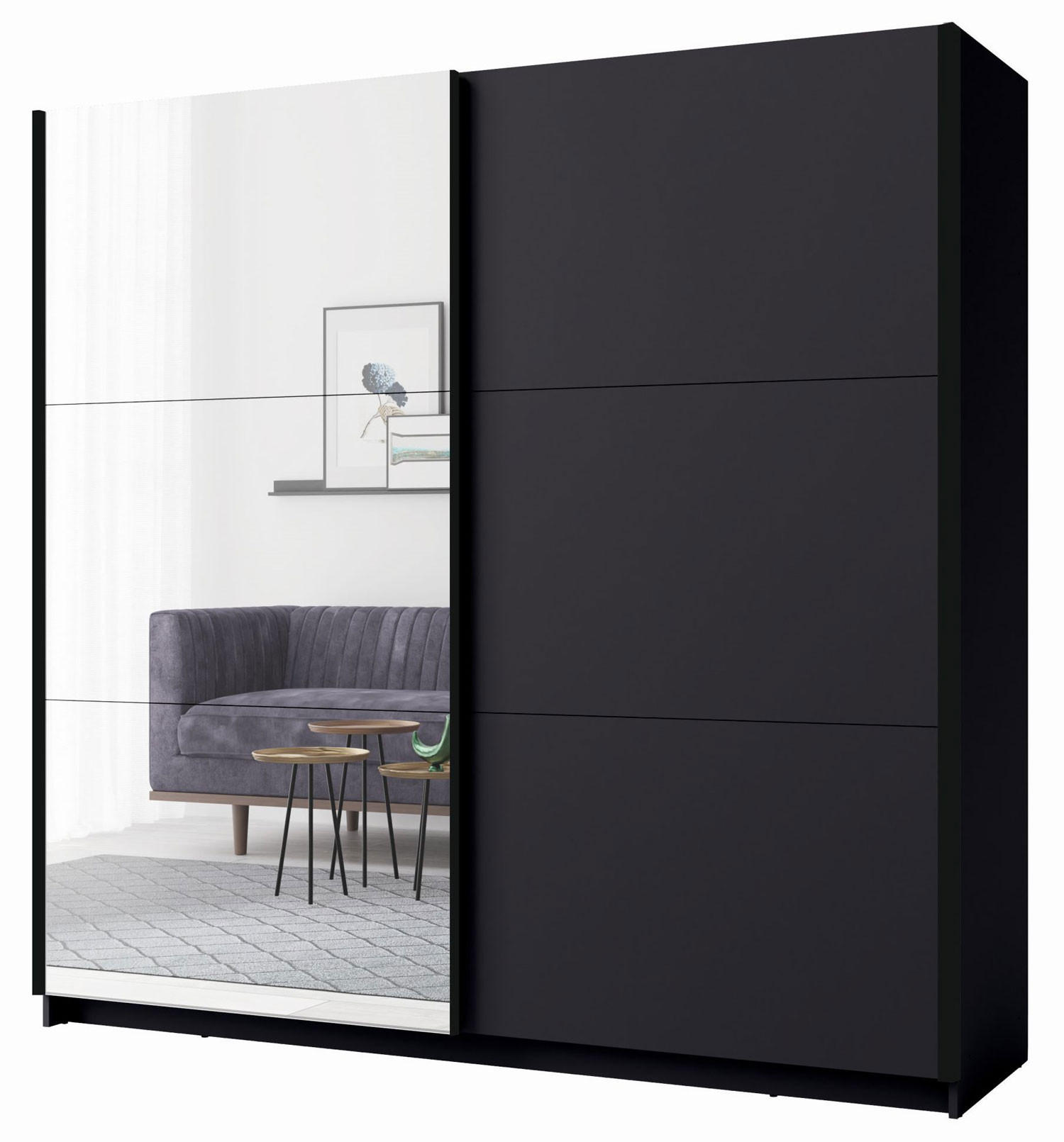 SCHWEBETÜRENSCHRANK Arsala graphitgrau 200 cm / 62 cm / 207 cm - Graphitfarben/Grau, Holz/Holzwerkstoff (201/207/62cm) - Feldmann-Wohnen