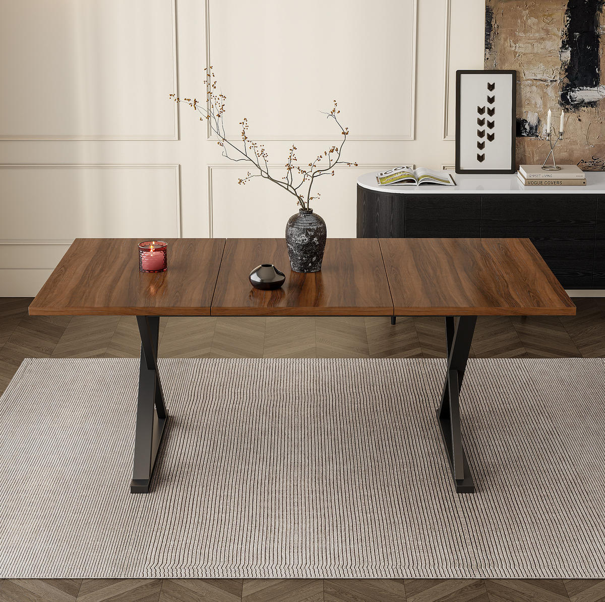 ESSTISCH 180/90/75 cm in Walnuss mit Metallbeinen im X-Design - Walnussfarben, Holzwerkstoff (180/90/75cm) - Flora Grace
