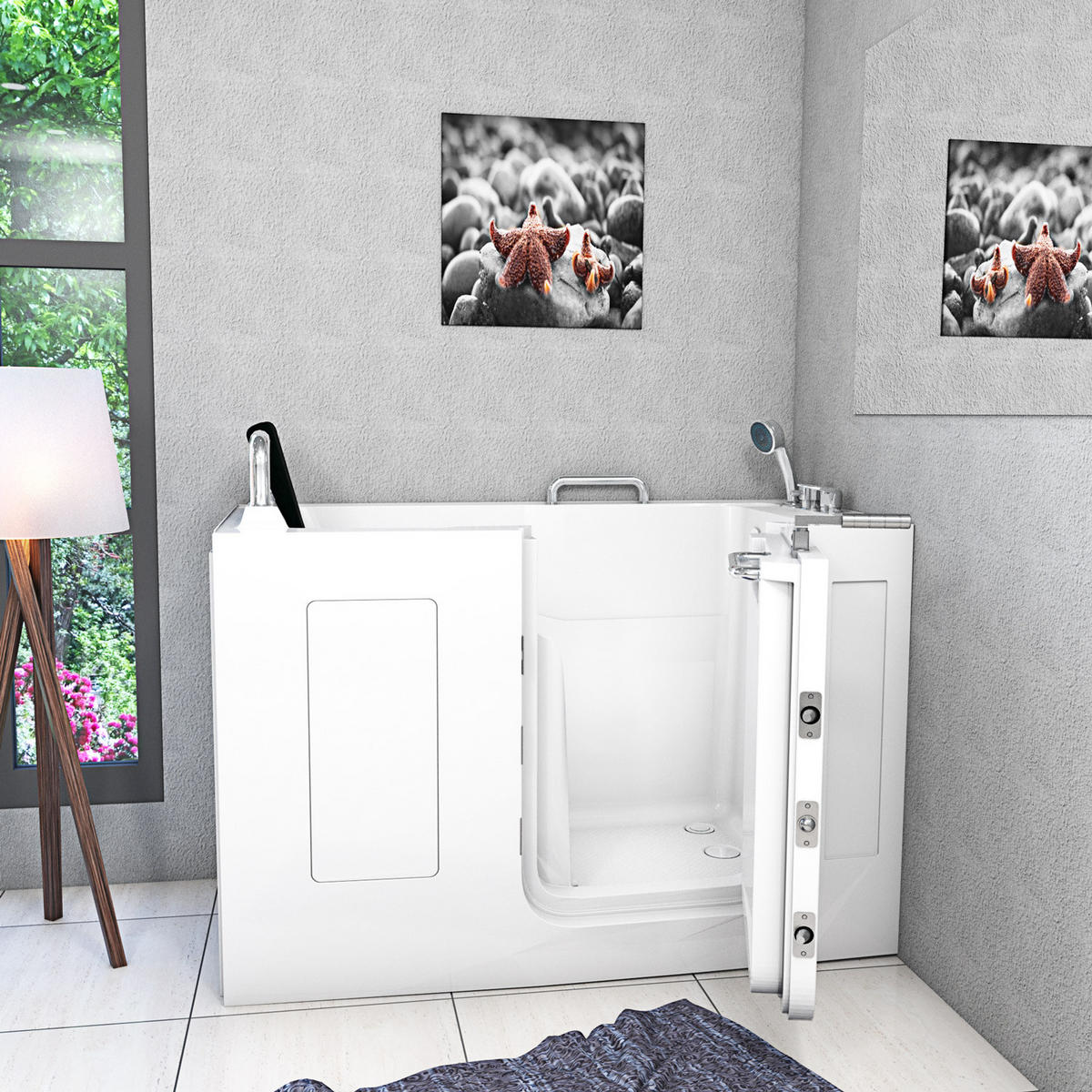 SENIOREN Sitzbadewanne mit Tür S07-C-R - Weiß, Glas/Kunststoff (76/116/140cm) - AcquaVapore by Sandra Jentho