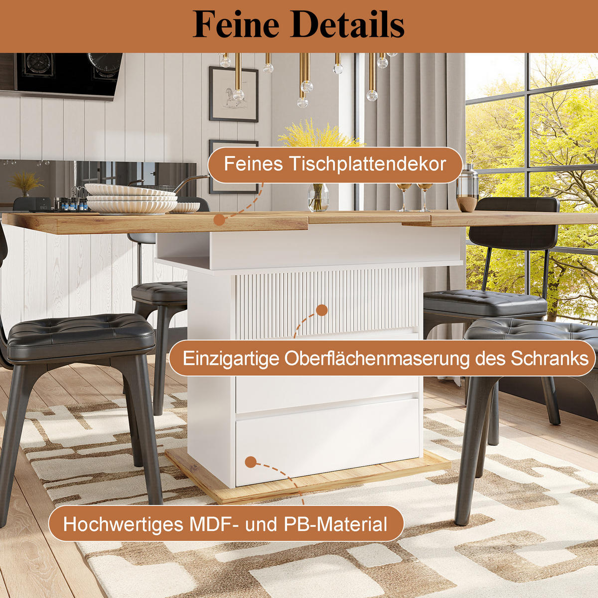 ESSTISCH 80/140/75 cm Weiß Natur aus MDF mit Auszug und Stauraum - Weiß, Holzwerkstoff (140/80/75cm) - OKWISH