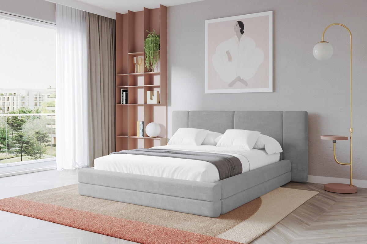 POLSTERBETT mit Bettkasten und Lattenrost, Bett mit Matratze H3/H4 - TEVO 160x200 Grau - Hellgrau, Holzwerkstoff/Textil (160/200cm) - ALTDECOR