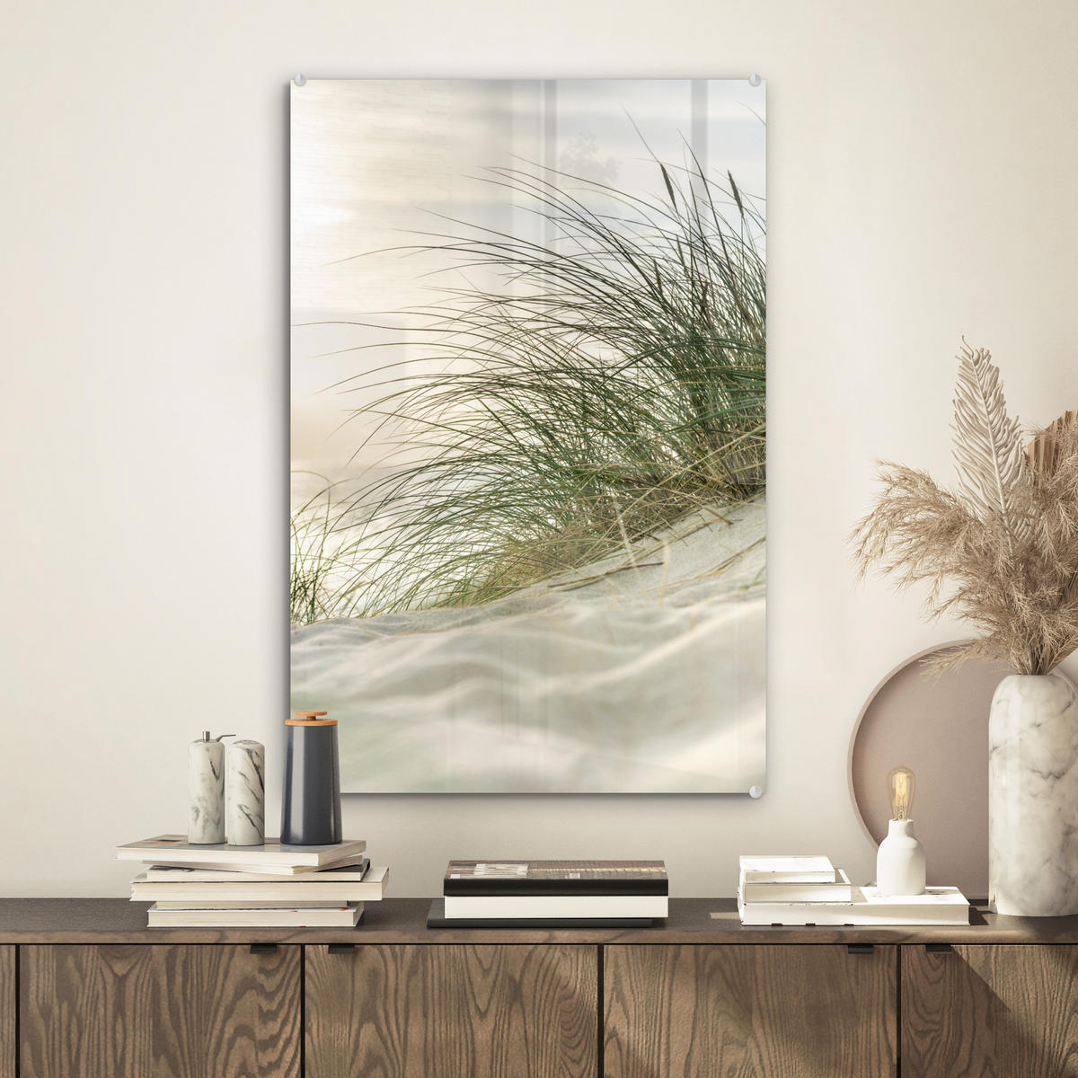 ACRYLGLASBILD Dünen - Strand - Schlewswig-Holstein - Wattenmeer 40x60 cm - Creme, Glas (40/60cm) - MuchoWow