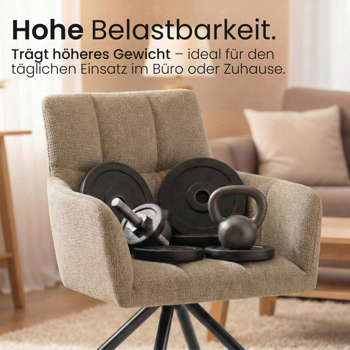 ARMLEHNENSTUHL Stoff Hellbraun - Hellbraun/Schwarz, Textil/Metall (59/87/59cm) - CLP