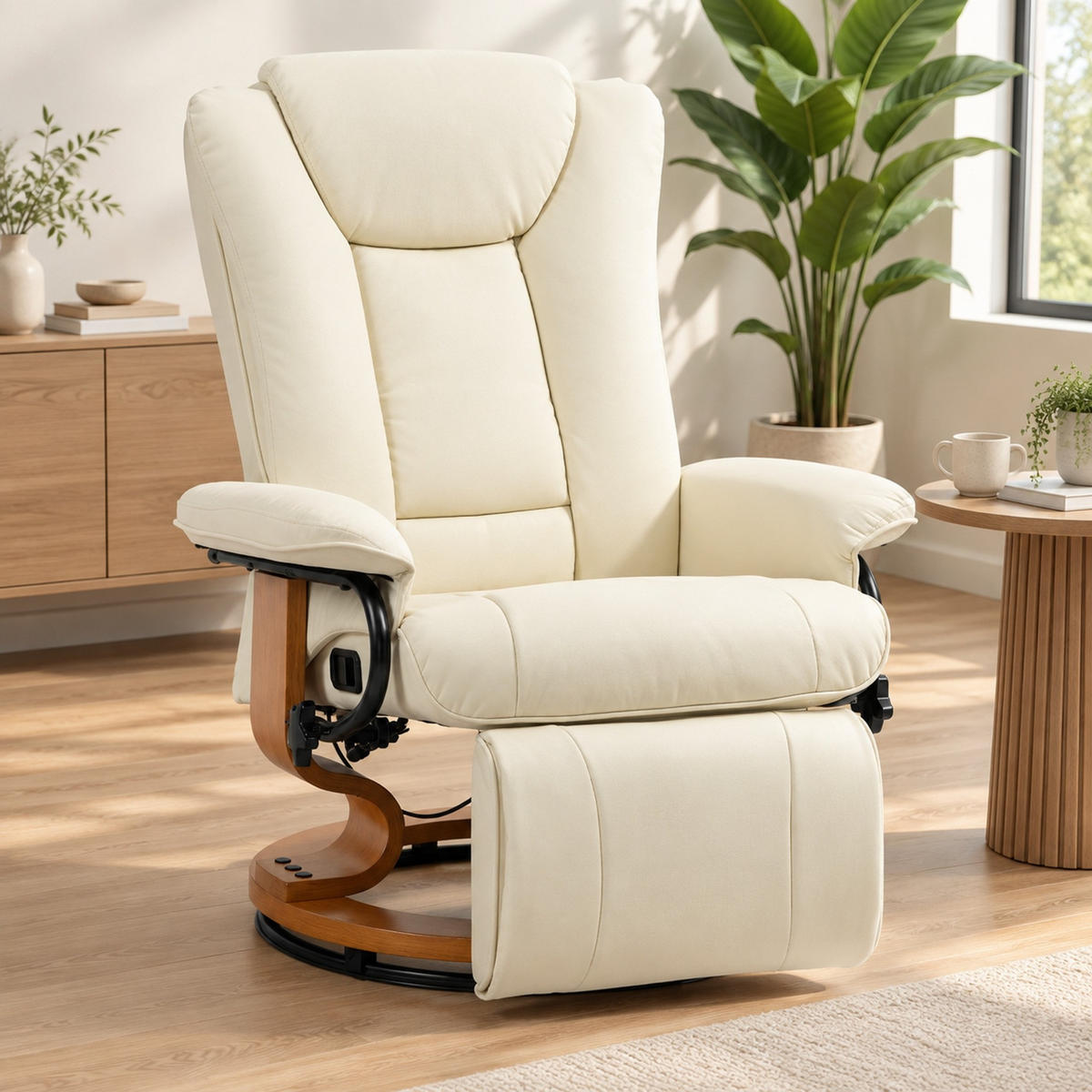 DREHBARER Relaxsessel in Cremeweiß 88x78x103 cm mit Liegefunktion und Fußstütze - Creme, Kunststoff (78/103/88cm) - IVMEU