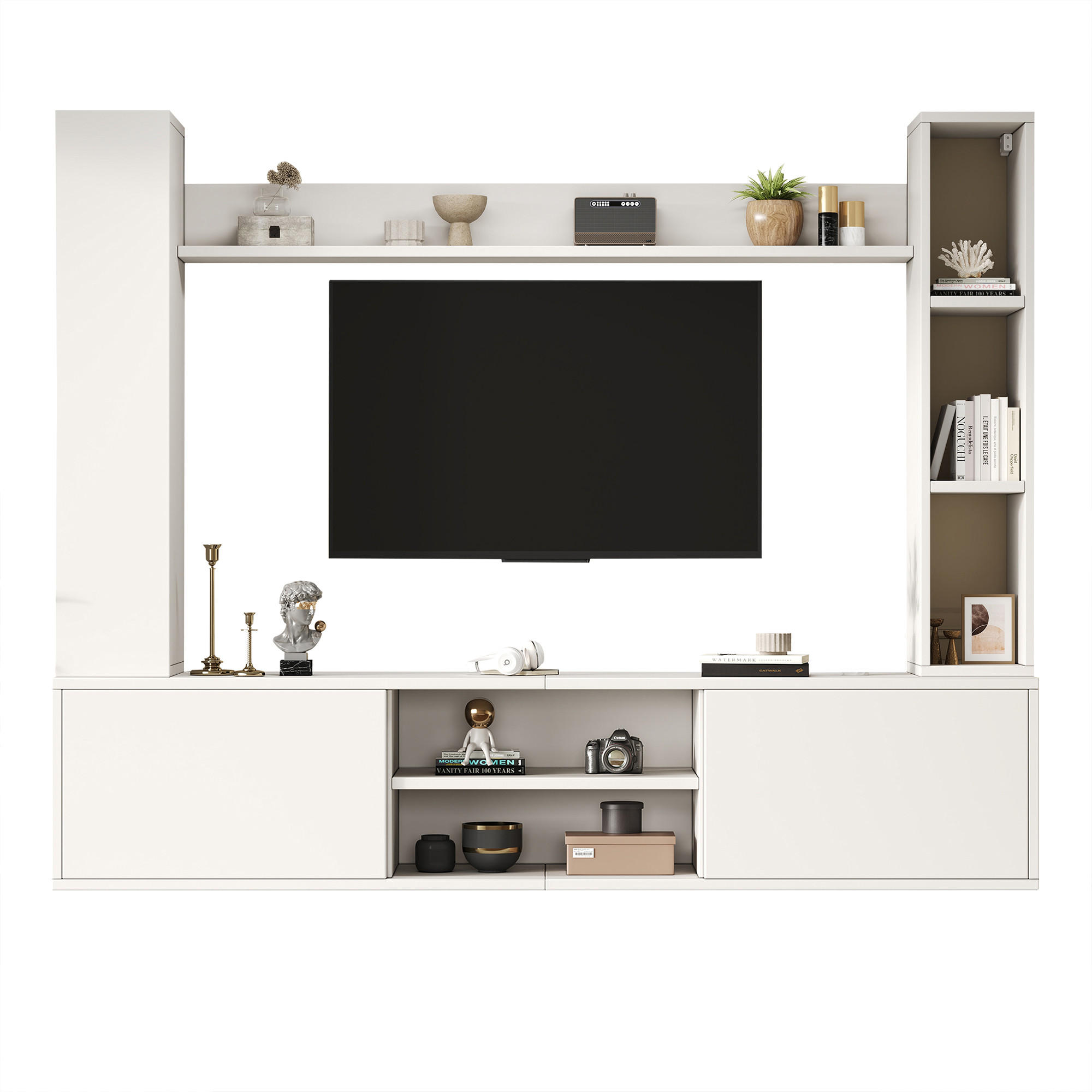 FLIEKS OBÝVACÍ STĚNA 4dílná, LED, TV stolek, bílá