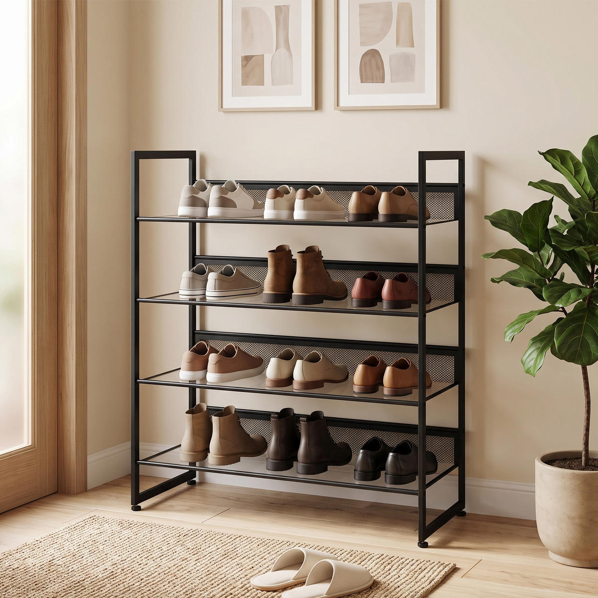 SCHUHREGAL, für max. 12 Paar Schuhe, Stahl, 72 x 30 x 82.7 cm, Schwarz - Schwarz, Metall (30/82.7/72cm) - HOMCOM