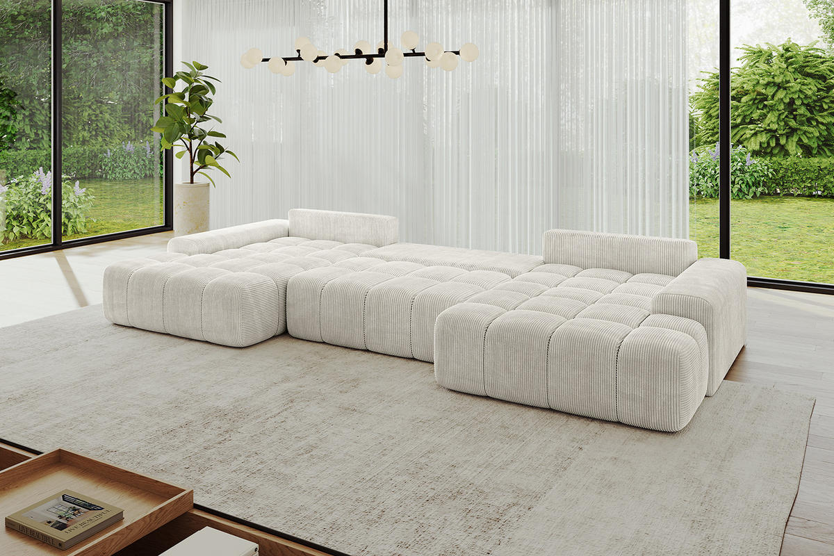 WOHNLANDSCHAFT ENSI-U - 353x164x69 cm Creme - Ecru/Creme, Holzwerkstoff/Kunststoff (357/69/164cm) - ALTDECOR