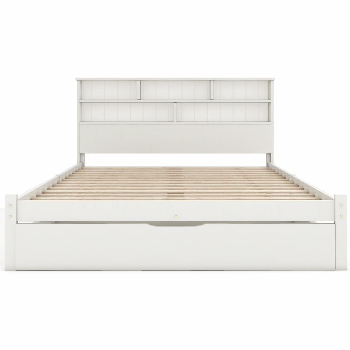 DOPPELBETT 140/200 cm Weiß mit Schubladen und Bücherregal-Design - Weiß, Holz (140/200cm) - OKWISH
