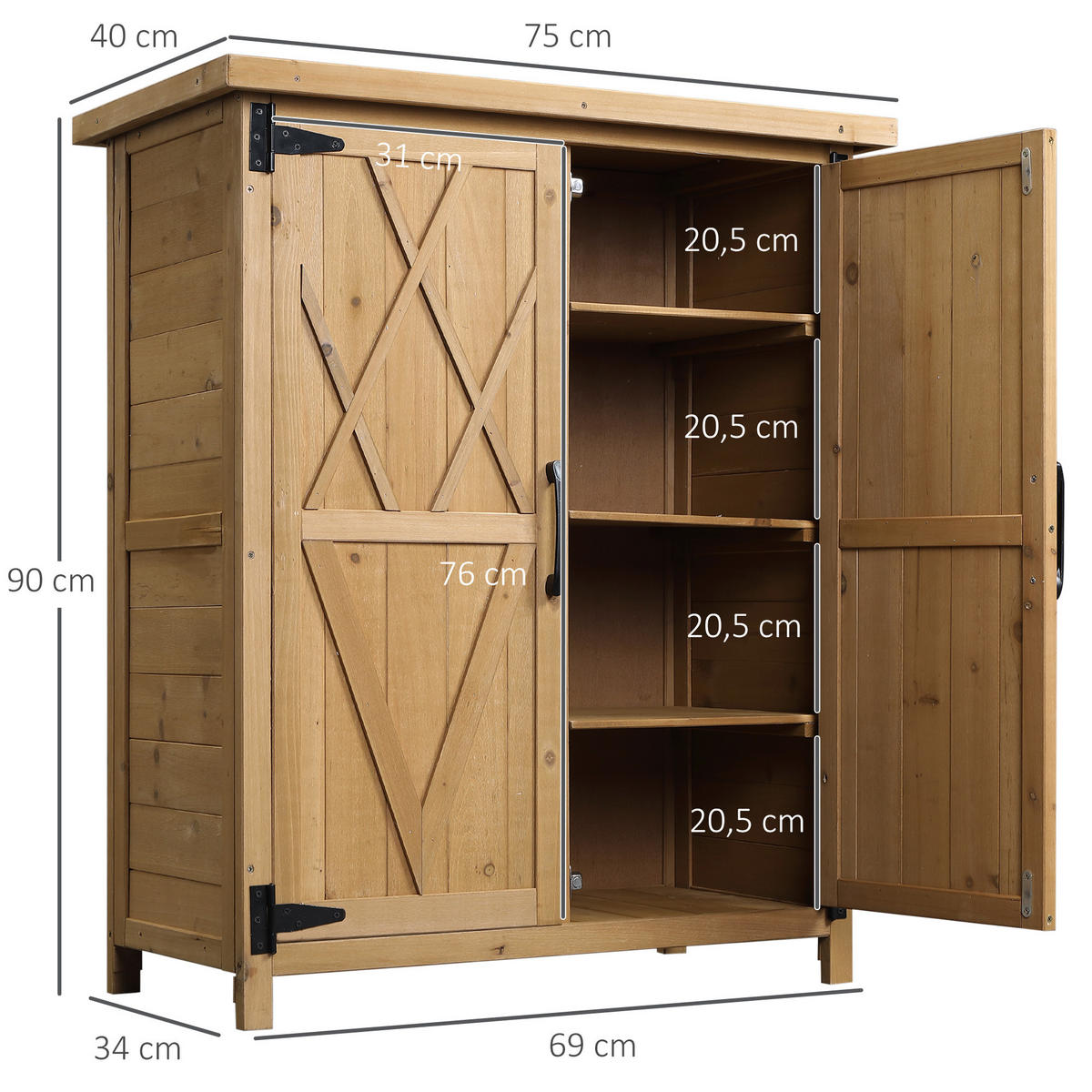 GERÄTESCHUPPEN DE-17590 3 Böden, verzinktes Metalldach Gelb - Gelb, Holz (75/90/40cm) - ComfortXL