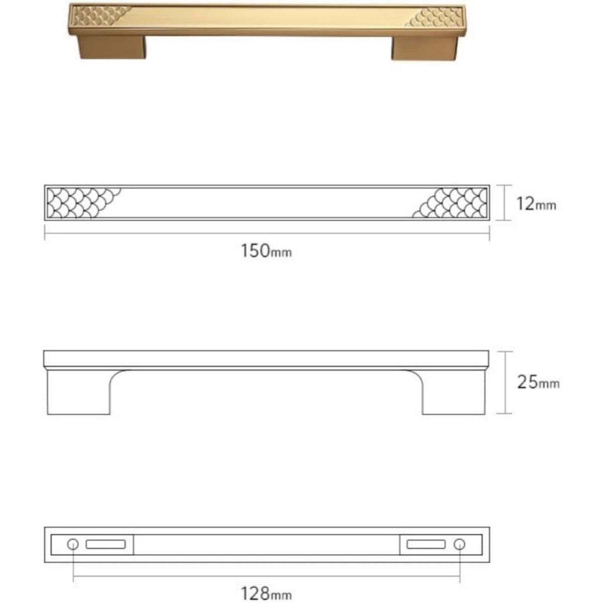 MÖBELGRIFF Gold 2er-Set 150x25 mm Zinklegierung - Goldfarben, Metall (1.2/2.5/15cm)