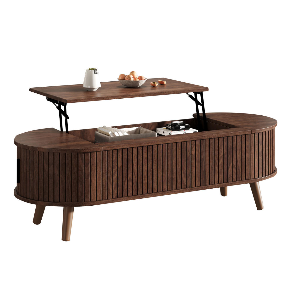 COUCHTISCH 120/50/39,5 cm höhenverstellbar mit verstecktem Stauraum und Rolltüren, Nussbaum - Nussbaumfarben, Holzwerkstoff (120/50/39.5cm) - Modfu