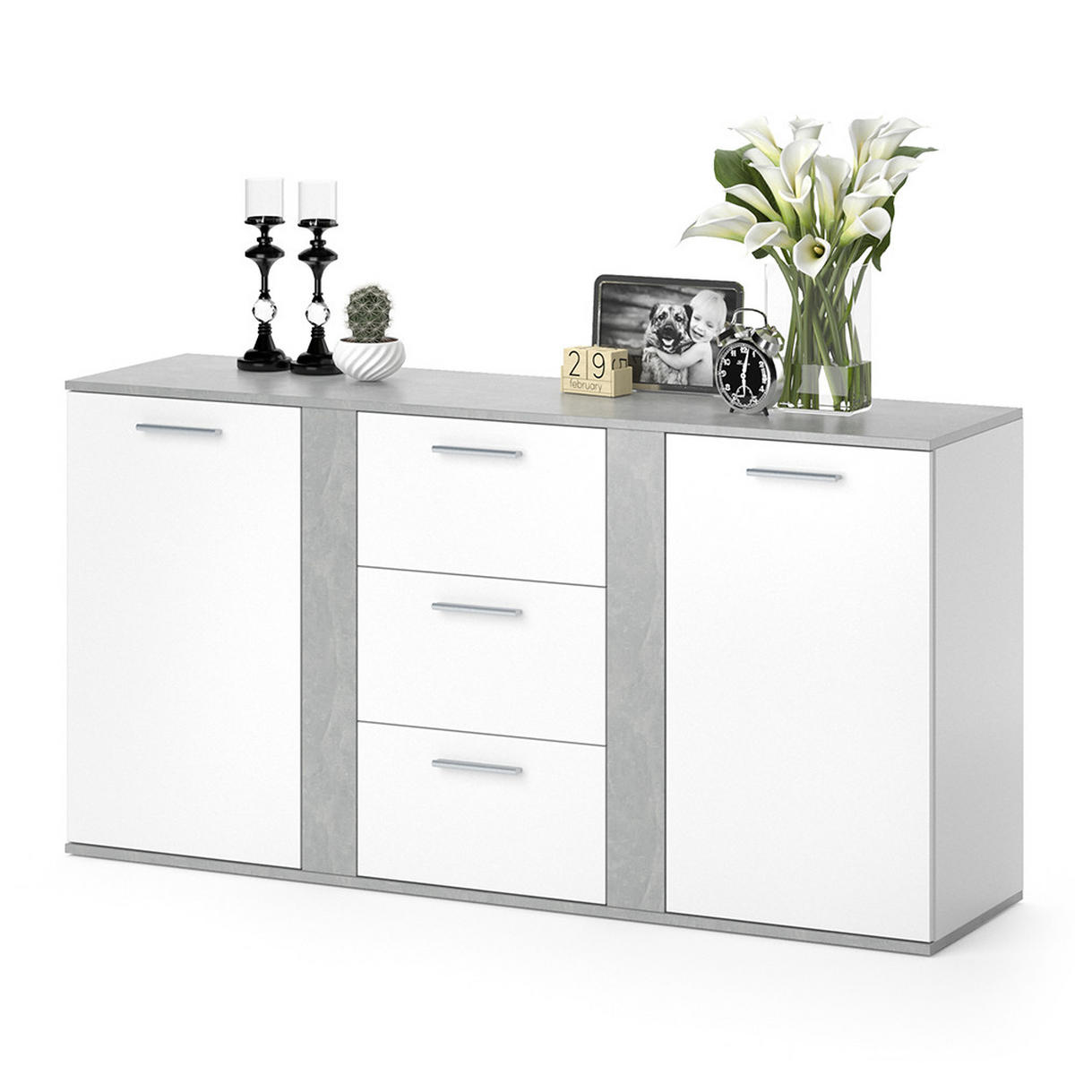 KOMMODE Novelli Beton 155 x 80 cm mit Schubladen - Grau, Holzwerkstoff (40/80/155cm) - Vicco