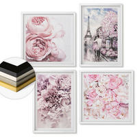 WANDBILDER 4er-Set - 50x50 cm & 40x60 cm Weißer Rahmen - Rosa Blumen, romantische Landschaft - Weiß, Kunststoff (50/50cm) - ArtPrintCave