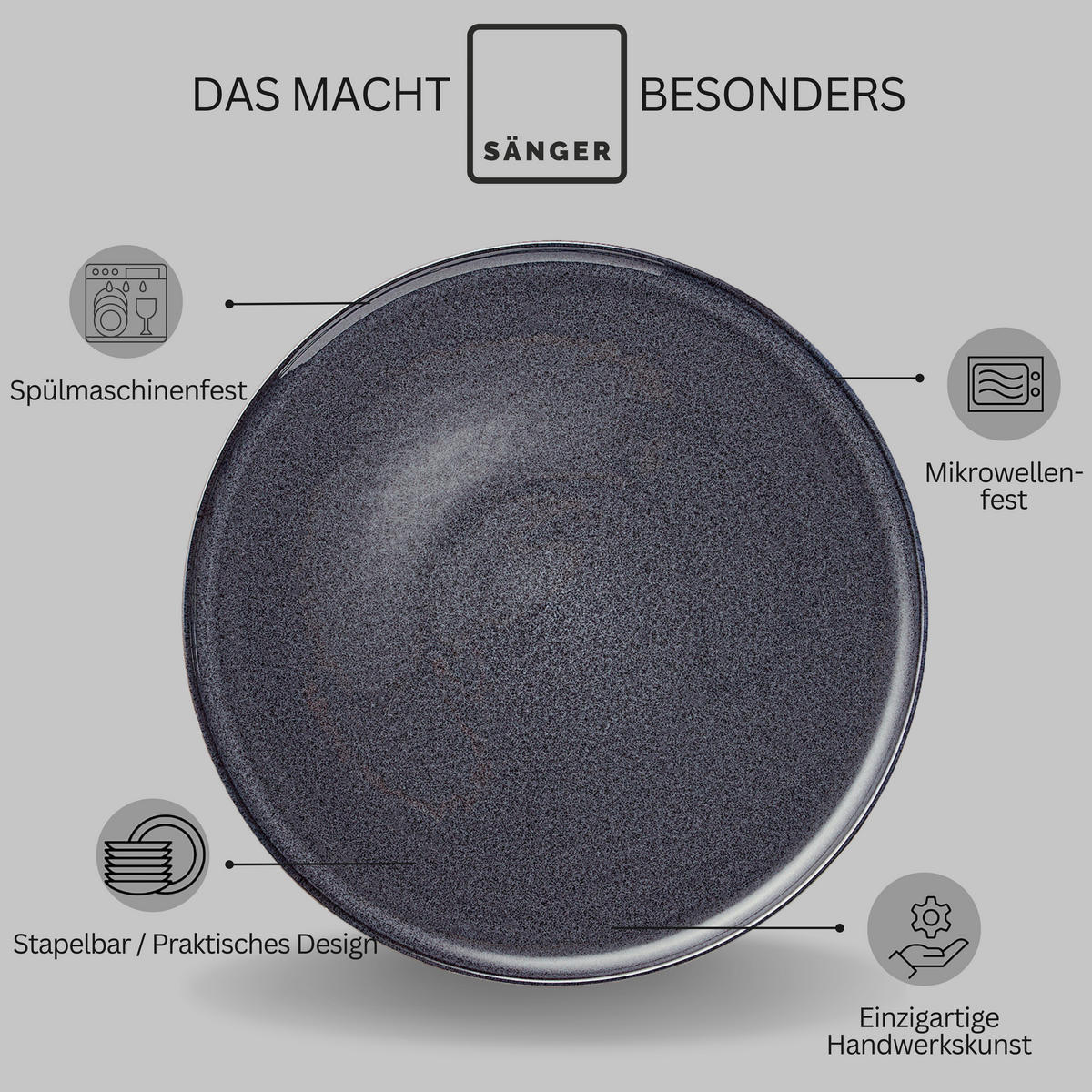 TAFELSERVICE BALI - 12 teilig aus Porzellan - Grau, Keramik (33/35/35cm) - Sänger