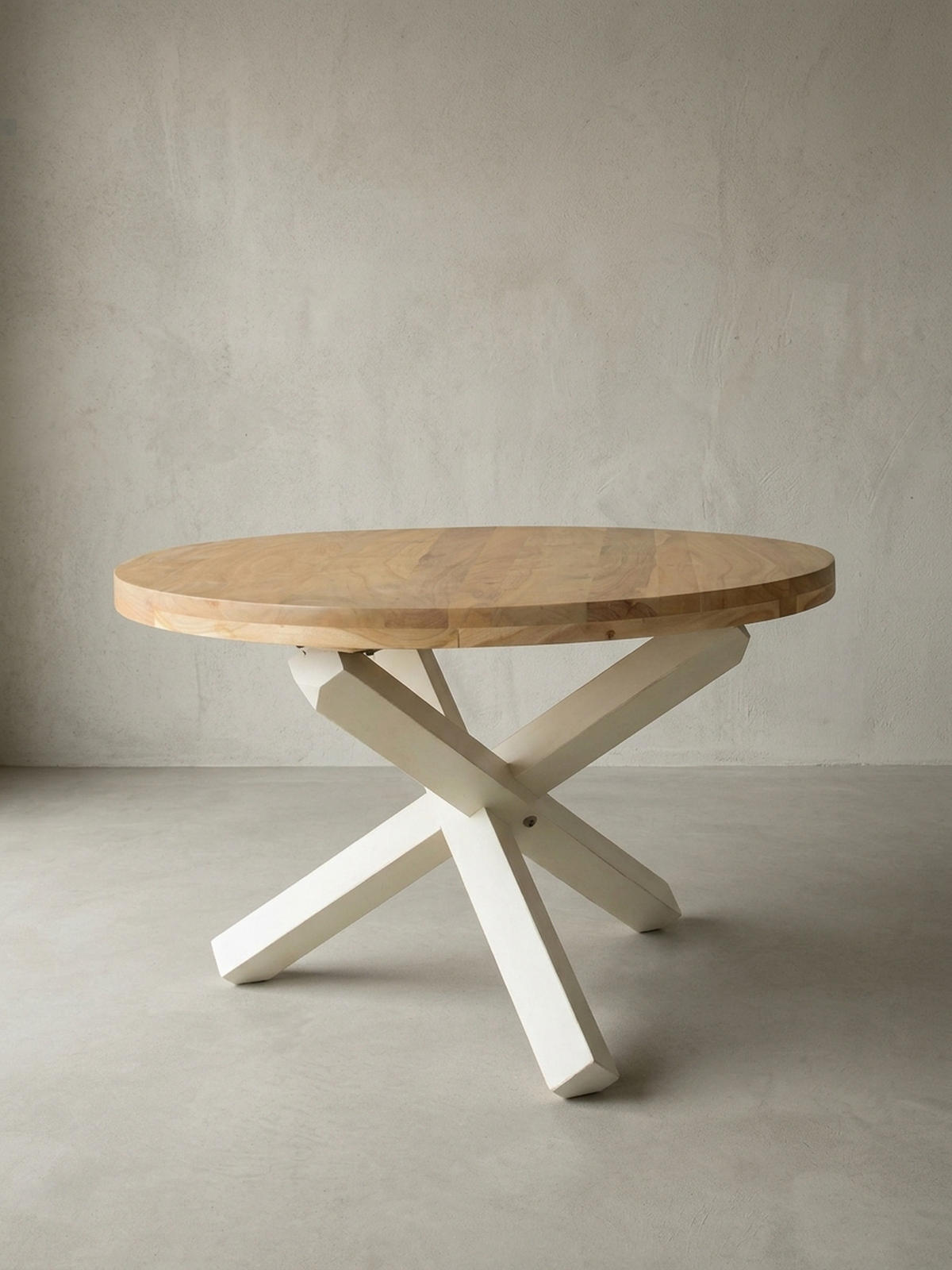 ESSTISCH Massivholz Rund Kreuzbeine Handgefertigt TEKO, Beige 120x120x75 cm - Beige/Weiß, Holz (120/120/75cm) - KADIMA DESIGN