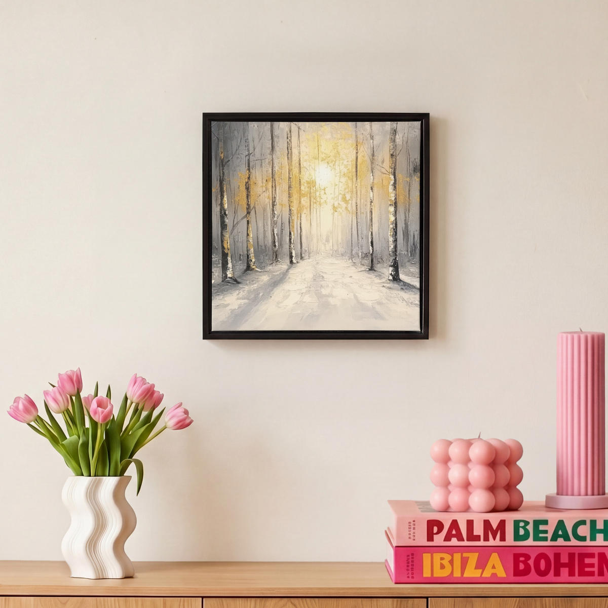 LEINWAND Bilder mit Rahmen - Winter - Abstrakt - Schnee - Natur - Sonne - 20x20 - Grau, Textil (20/20cm) - MuchoWow